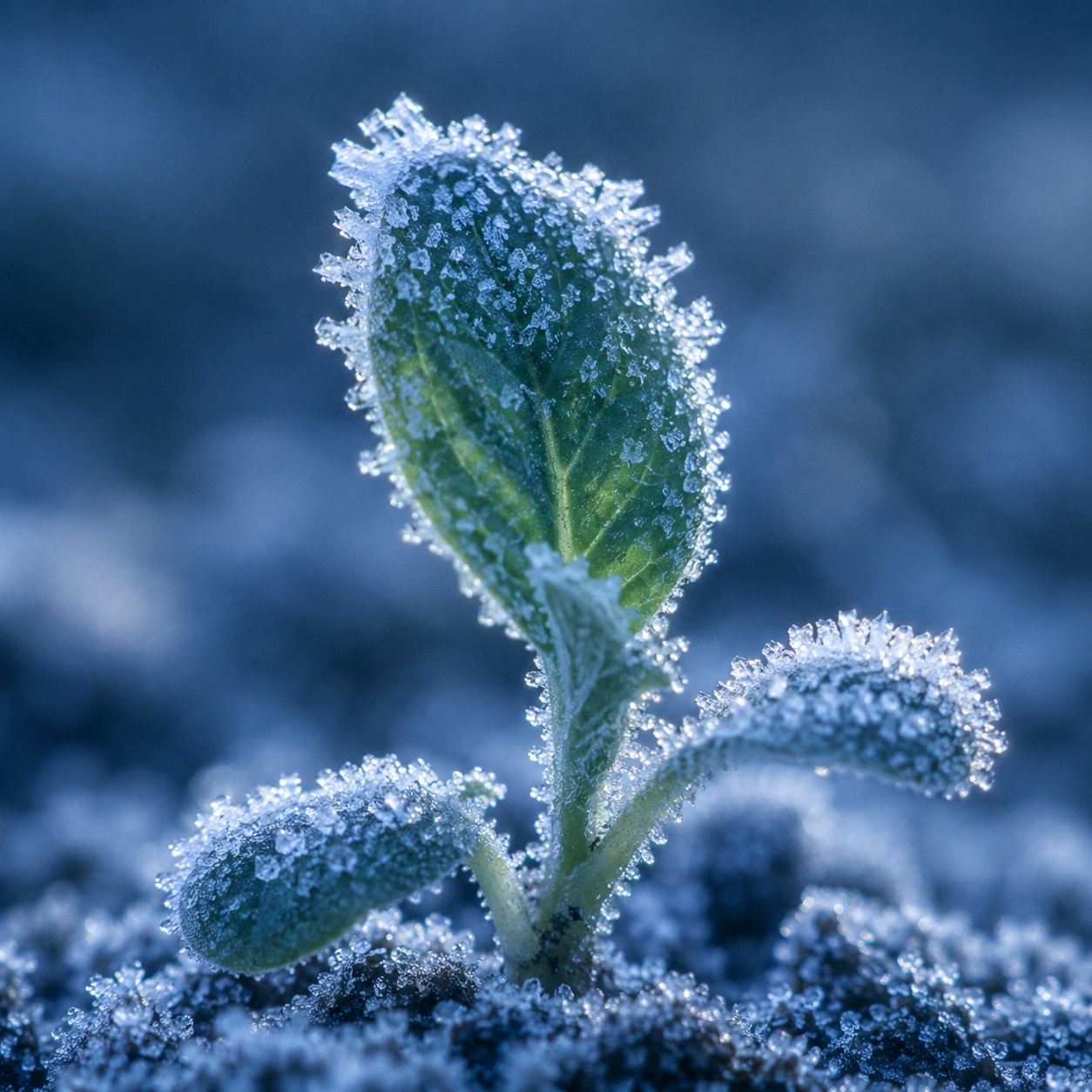 Une jeune pousse prise dans le givre.